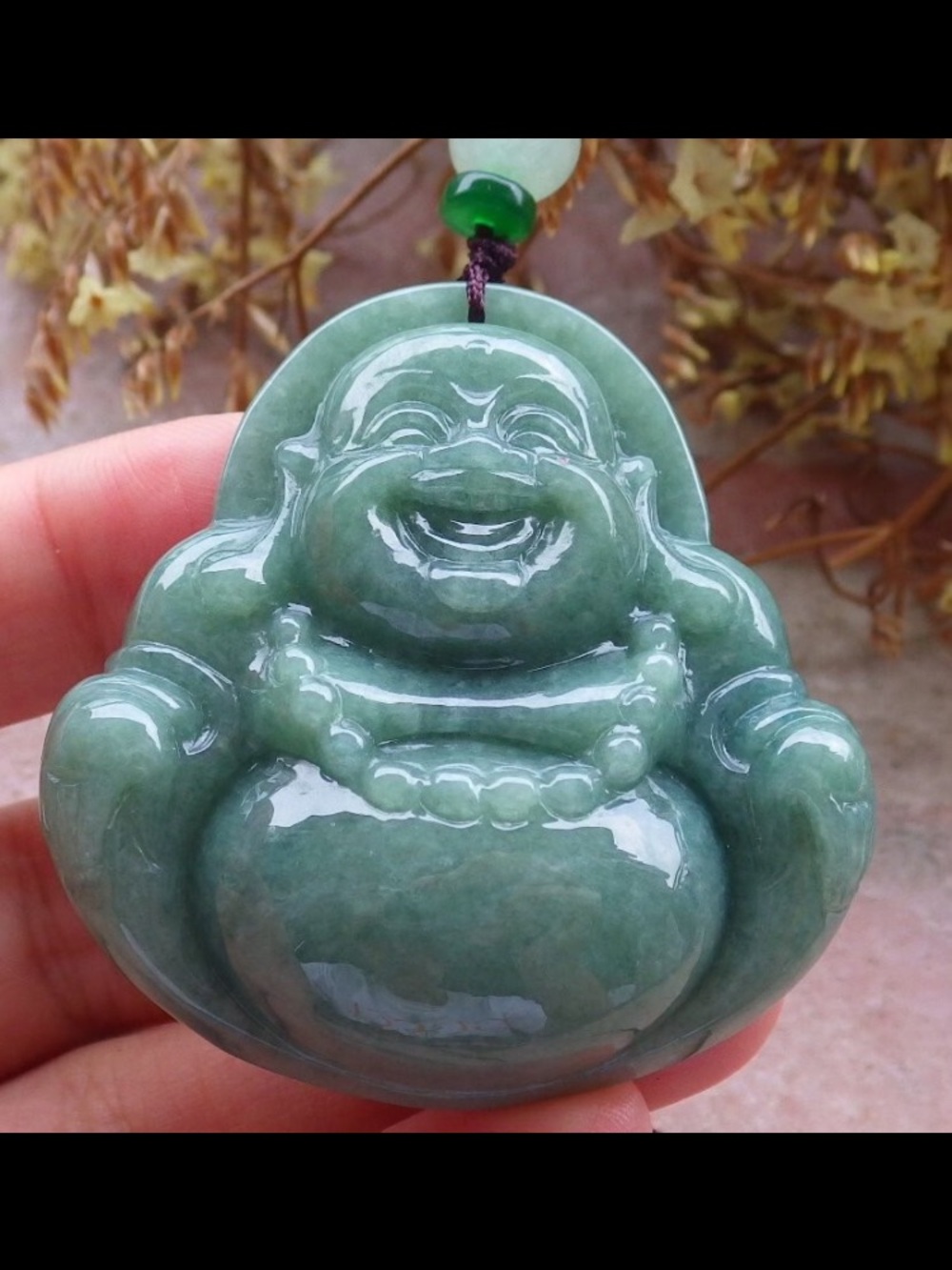 Certificate Jadeite Jade Burmese Light Green Pendant luck Laughing Buddha god